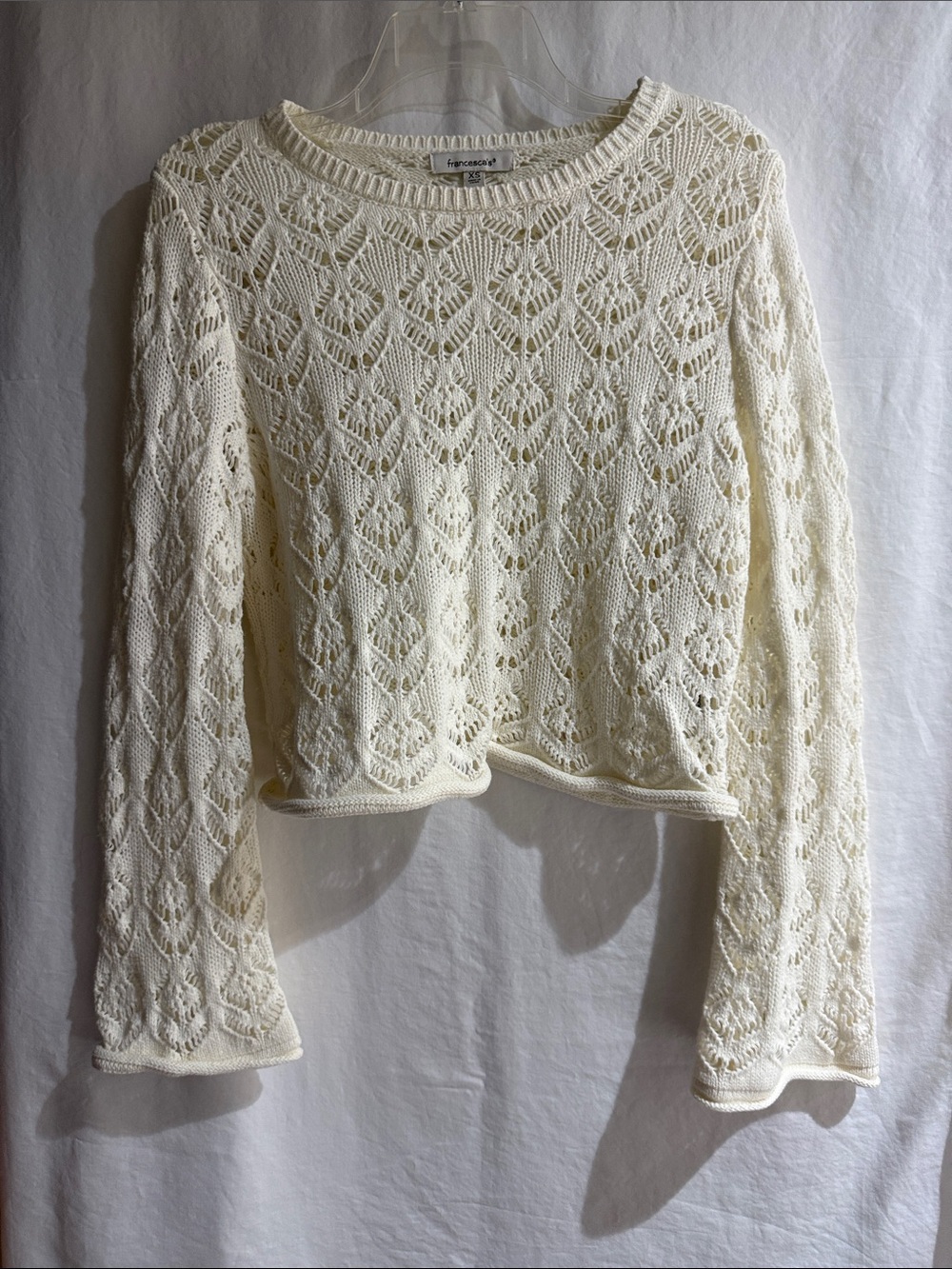 Francesca's Collections Cream Openwork Scoop Neck Sweater